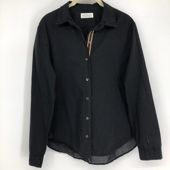 Velvet by Graham & Spencer  Black Cotton Button Up Long Sleeve Shirt XS - Picture 7 of 12